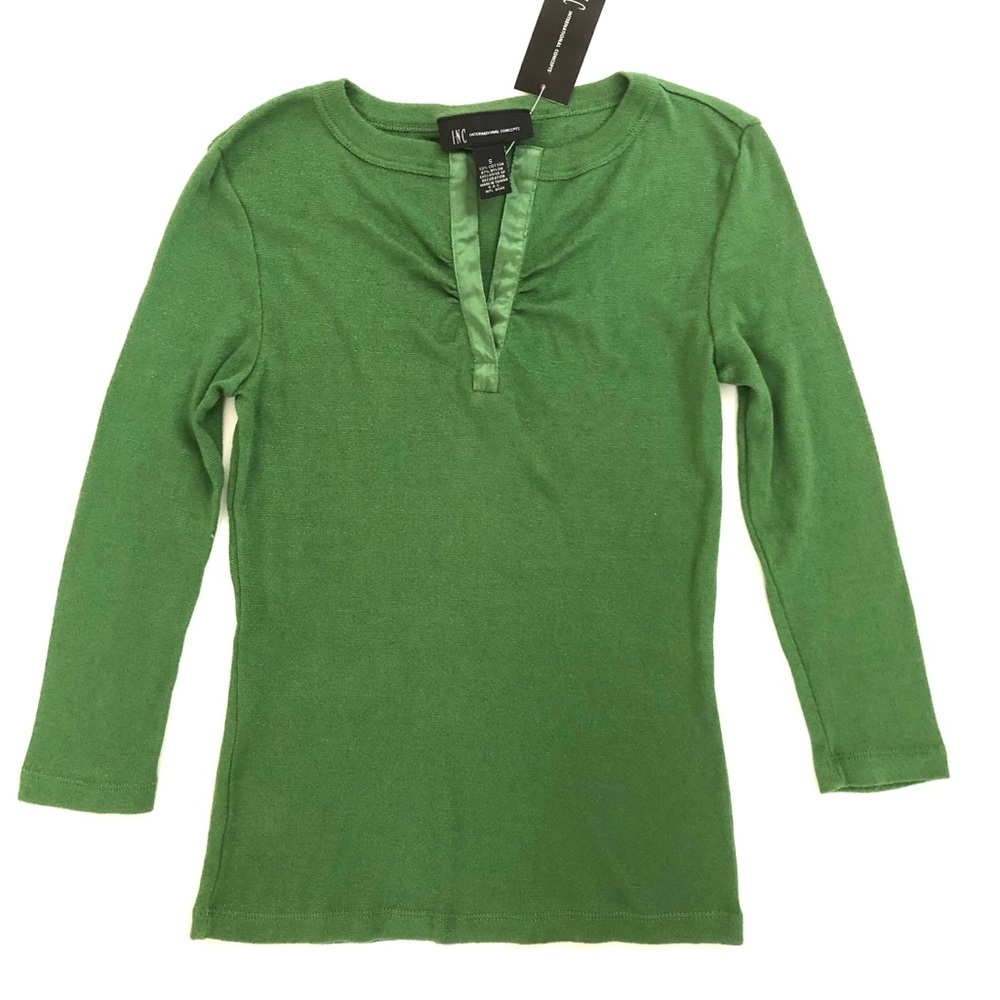 INC Green shimmer 3/4 sleeve Shirt